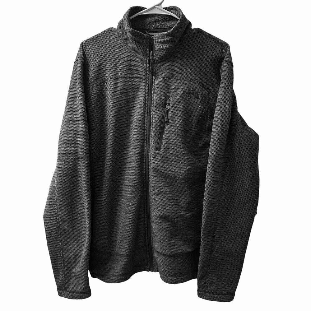 The North Face Gray Knit Jacket Men's Medium 100% Polyester Shell Chest Pocket